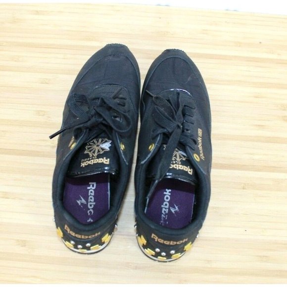 REEBOK Classic Black Canvas Lace-up Studded Detail Sneakers Shoes Size 7.5 - Picture 6 of 9